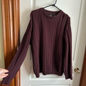 Haggar Men's Dark Maroon Cableknit Crewneck Sweater